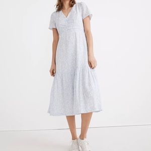 Madewell Ruched-Front Ruffle-Hem Midi Dress in Fleur Field